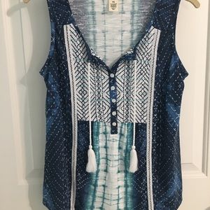 Sleeveless Top with Corded Tassel Tie Accent